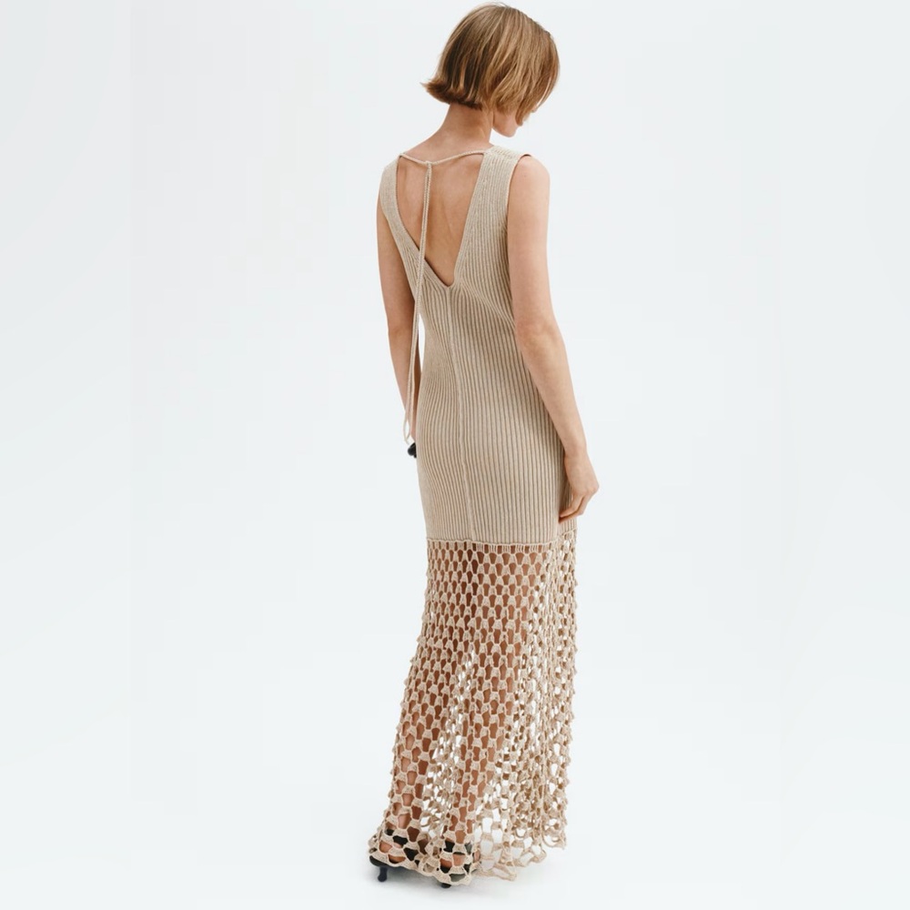H&M Beige Knit Maxi Dress with Crochet Hem - Picture 4 of 11